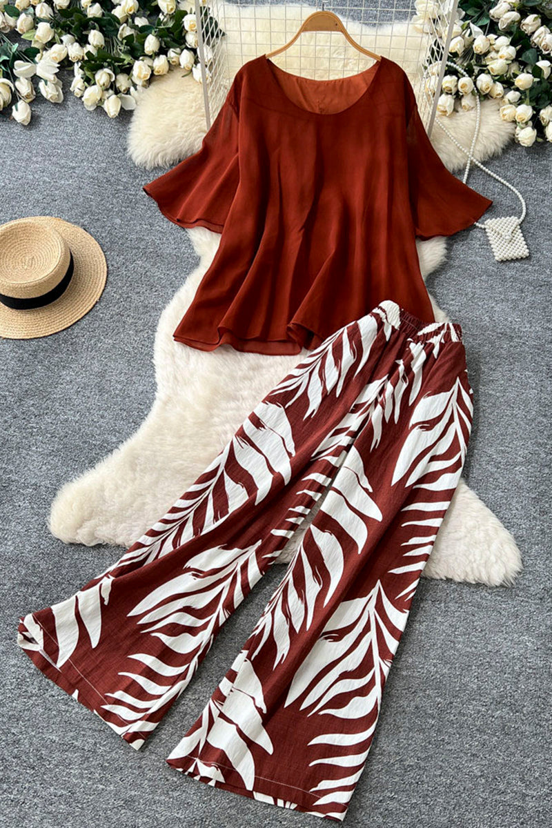 Stylish Loose Top and Bold Print Pants Set