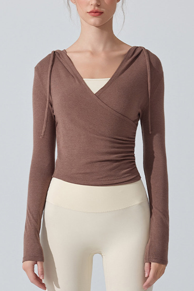 Stylish Wrap Hoodie Long Sleeve Top