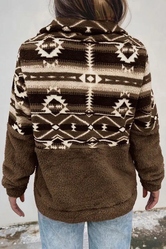 Patterned Half-Zip Casual Sweatshirt