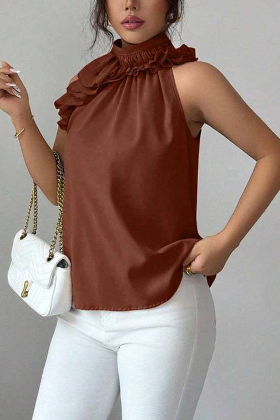 Ruffled Mock Neck Tank Top