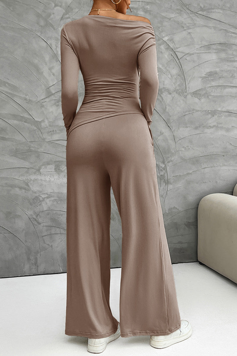 Elegant Long Sleeve Wide-Leg Pants Set