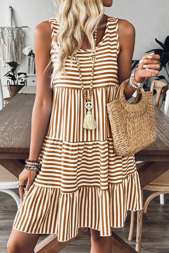 Striped Sleeveless Tiered Casual Dress