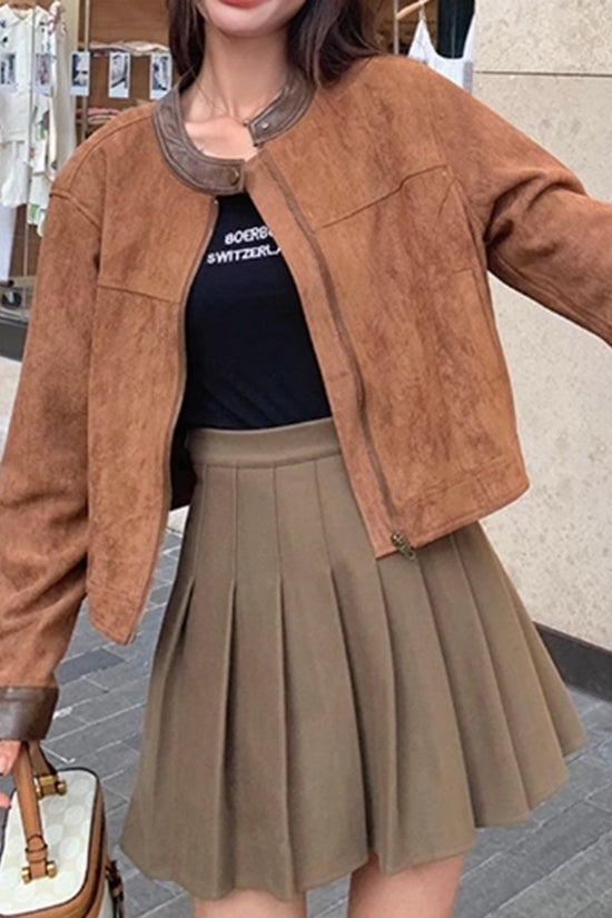 Classic Cropped Jacket with Contrasting Collar