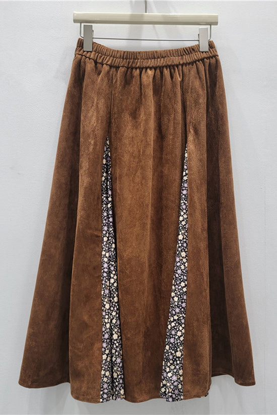 Floral Panel Midi Skirt with Elastic Waist