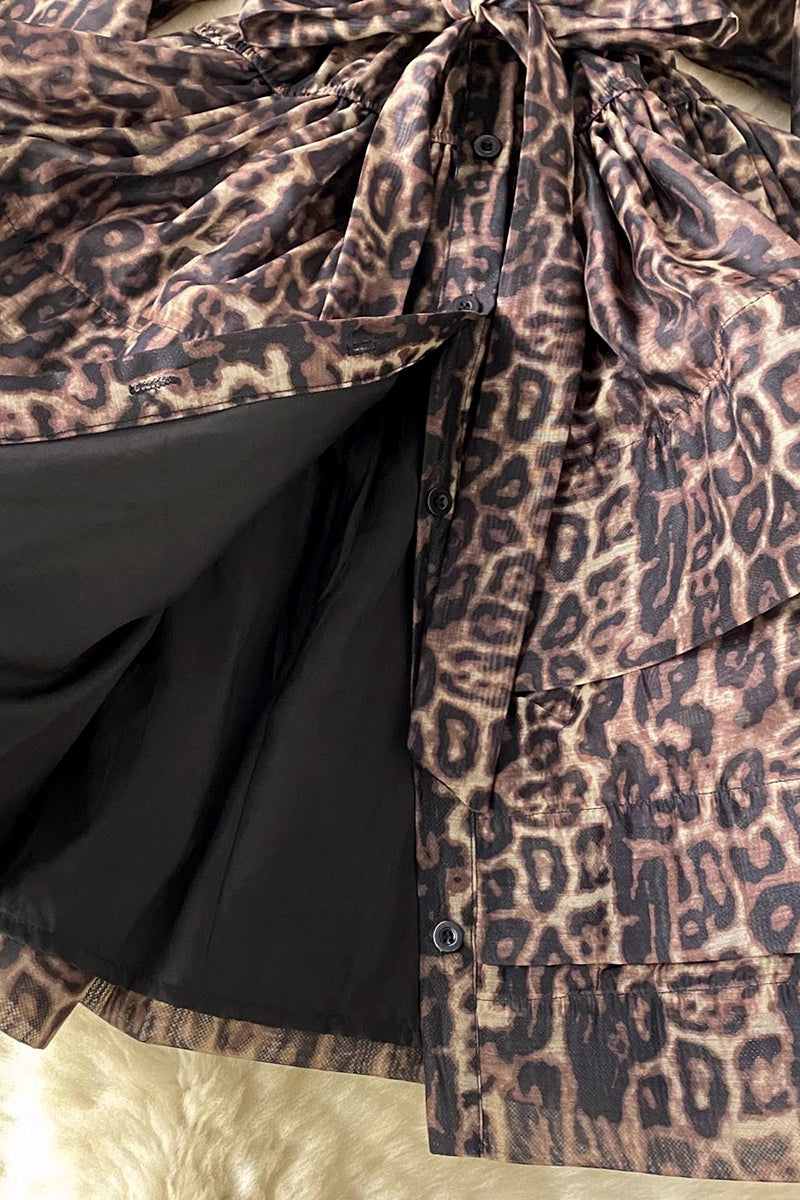 Leopard Print Long Sleeve Casual Dress