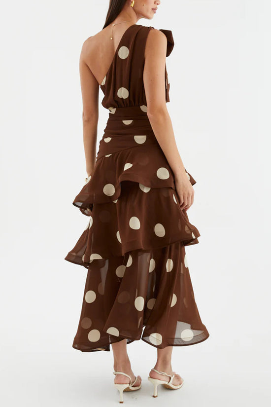 Polka Dot One-Shoulder Maxi Dress