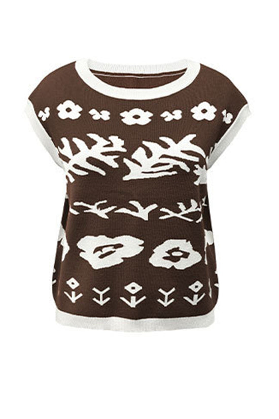 Floral Pattern Sleeveless Sweater Vest