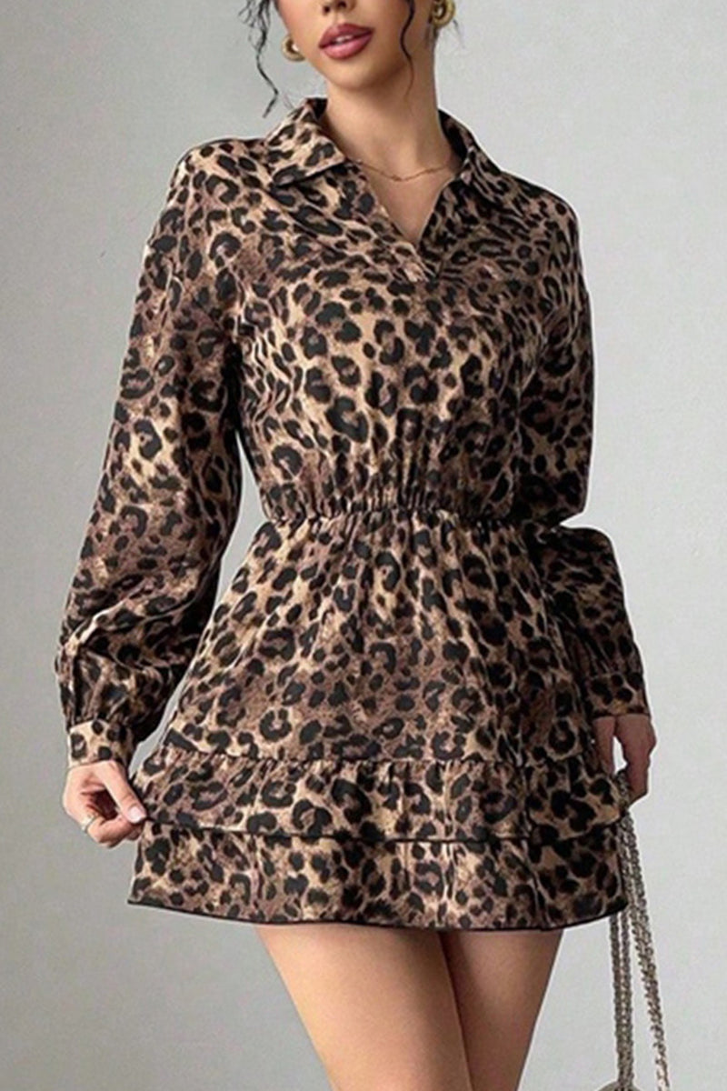 Leopard Print Ruffled Casual Dress