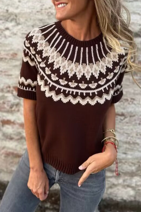 Nordic Pattern Short Sleeve Sweater