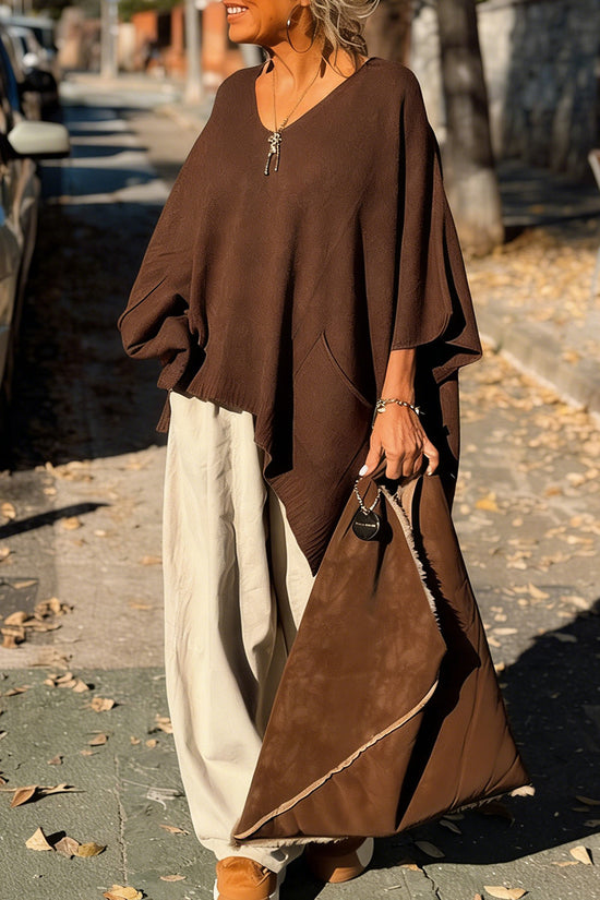Oversized V-Neck Sweater Poncho