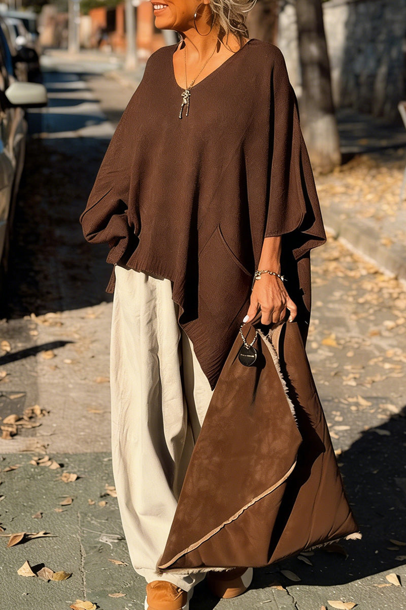 Oversized V-Neck Sweater Poncho