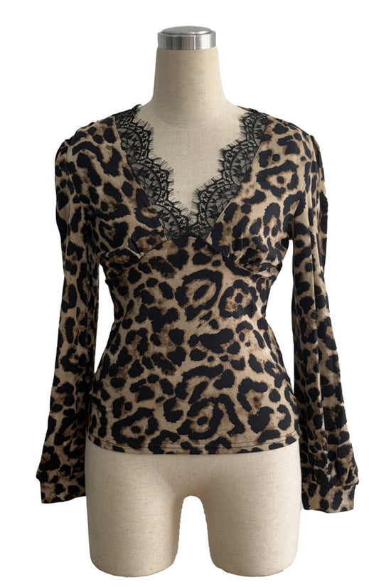 Wild Pattern Lace V-Neck Top