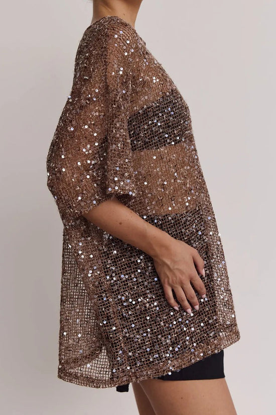 Sequined Sheer Cover-Up Top
