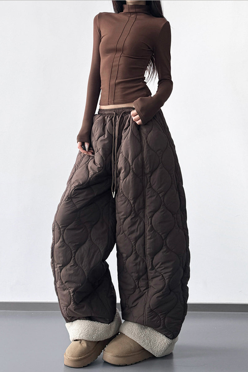 Quilted Wide-Leg Casual Pants