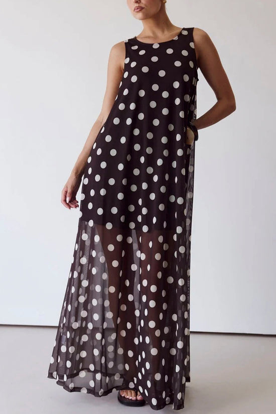 Polka Dot Sleeveless Maxi Dress