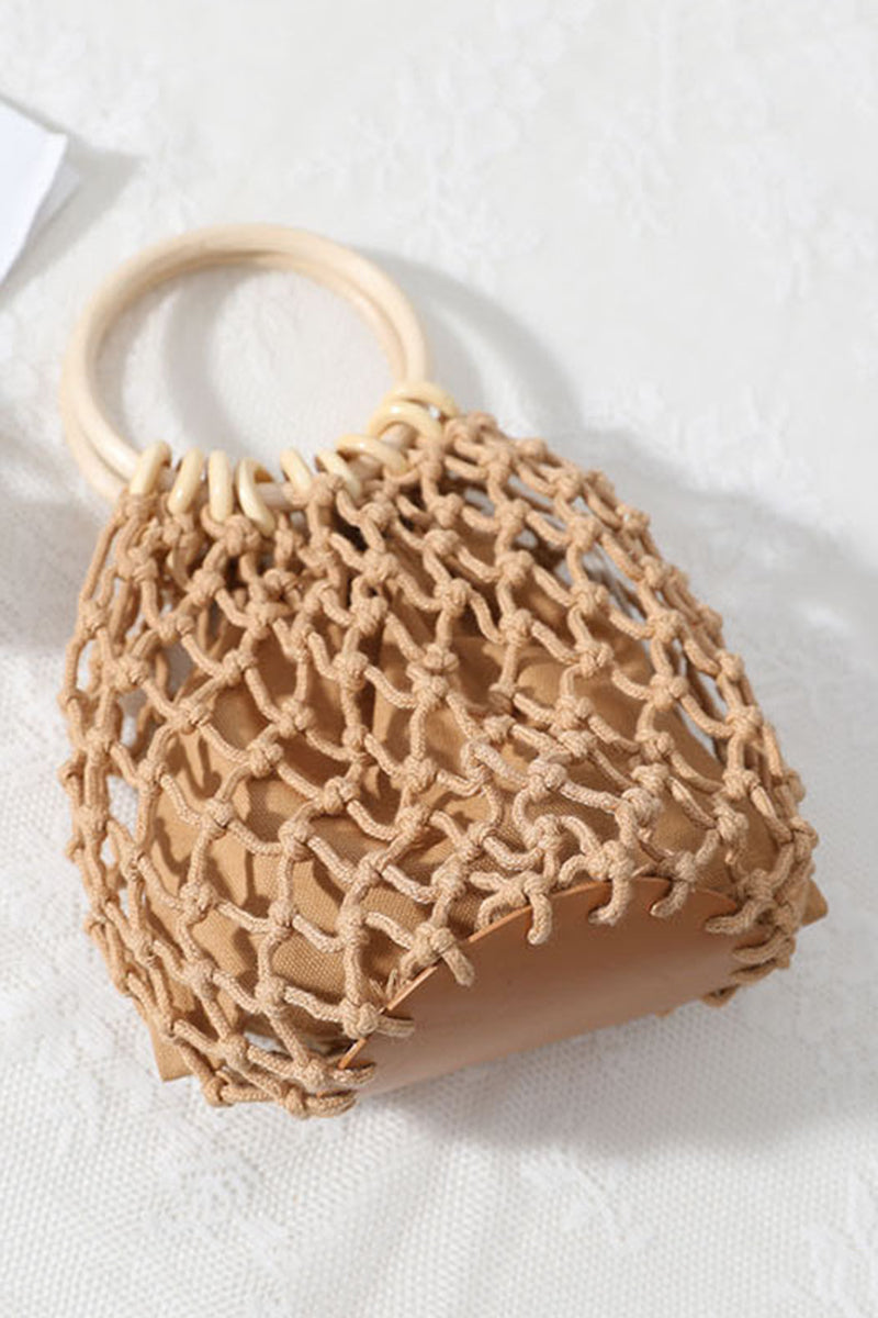 Chic Mesh Handbag with Wooden Handles