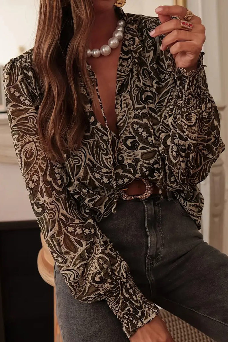 Paisley Patterned Long Sleeve Blouse