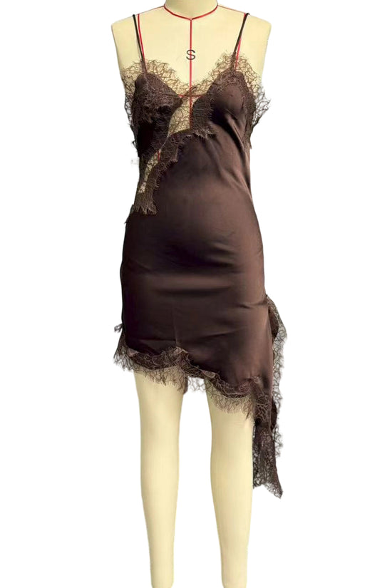 Asymmetrical Hem Lace Trim Slip Dress