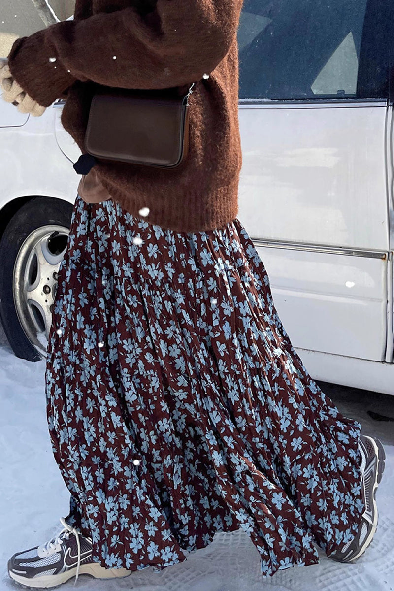 Floral Print Pleated Skirt