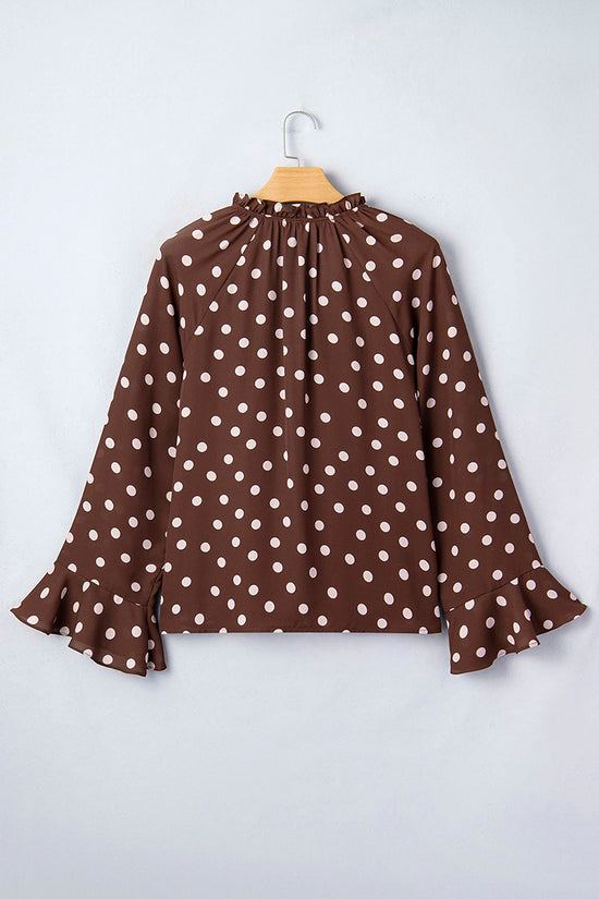 Polka Dot Ruffle Trim Bell Sleeve Blouse