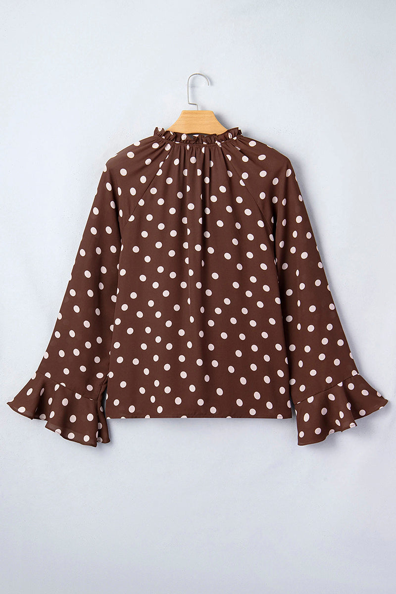 Polka Dot Ruffle Trim Bell Sleeve Blouse