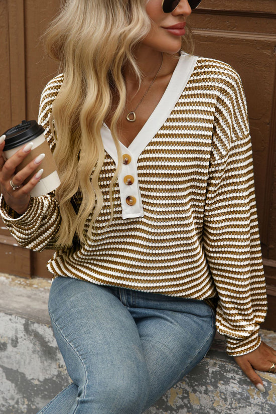 Striped V-Neck Long Sleeve T-Shirt