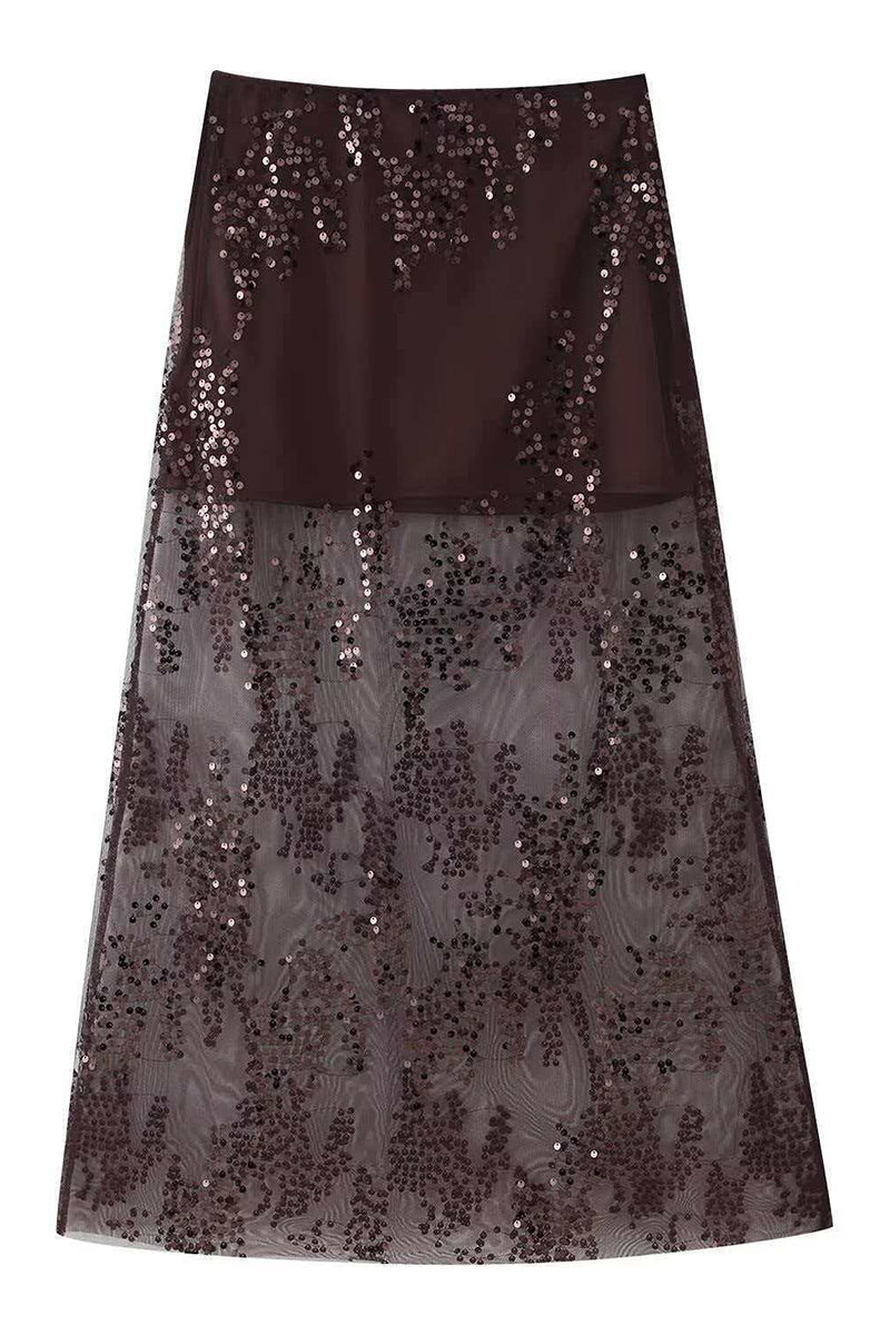 Sequined Mesh Midi Skirt