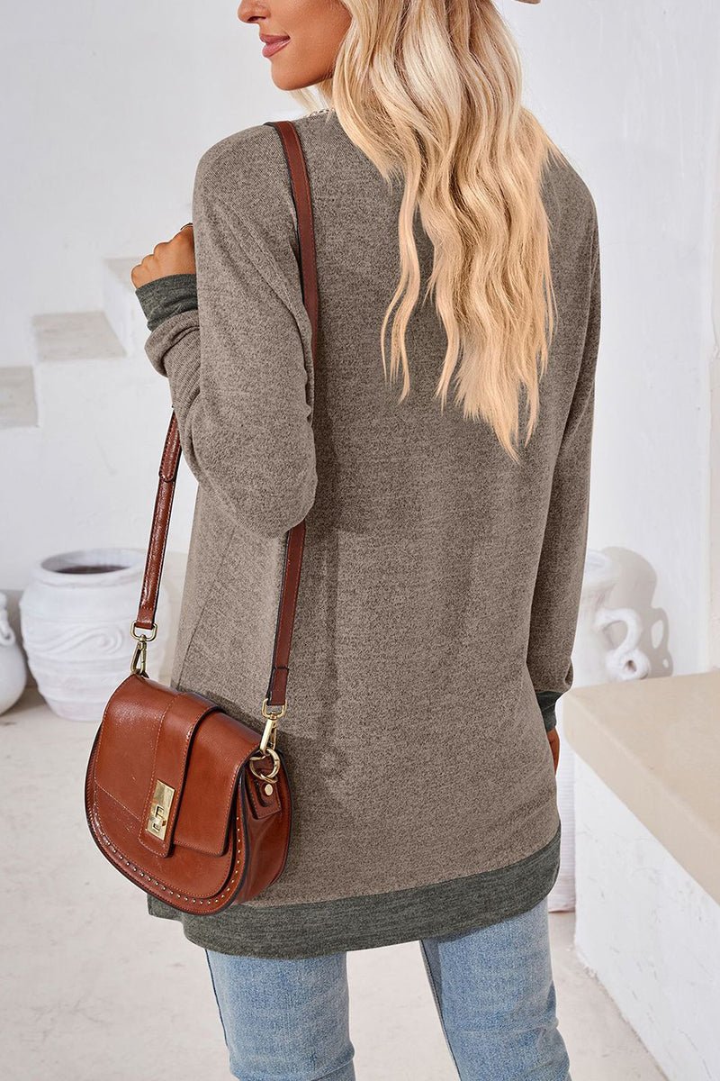 V-Neck Crochet Trim Long Sleeve Top