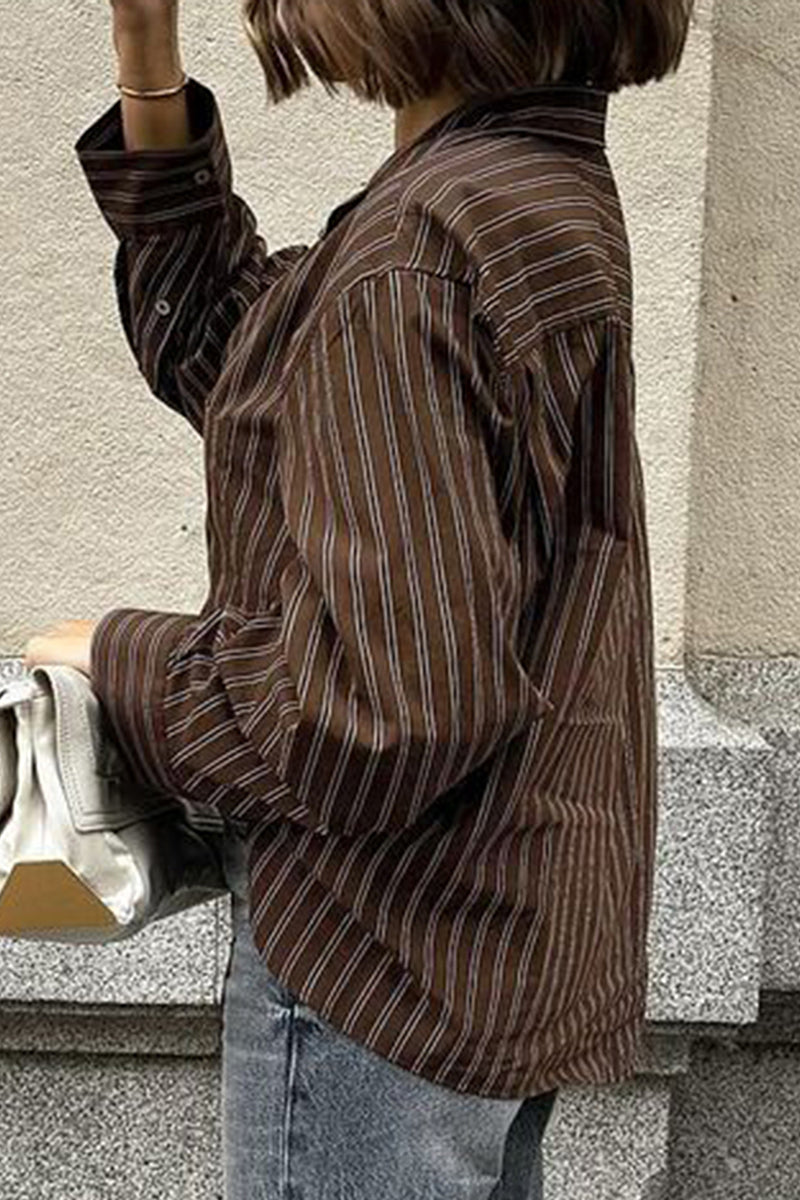 Striped Button-Up Long Sleeve Blouse