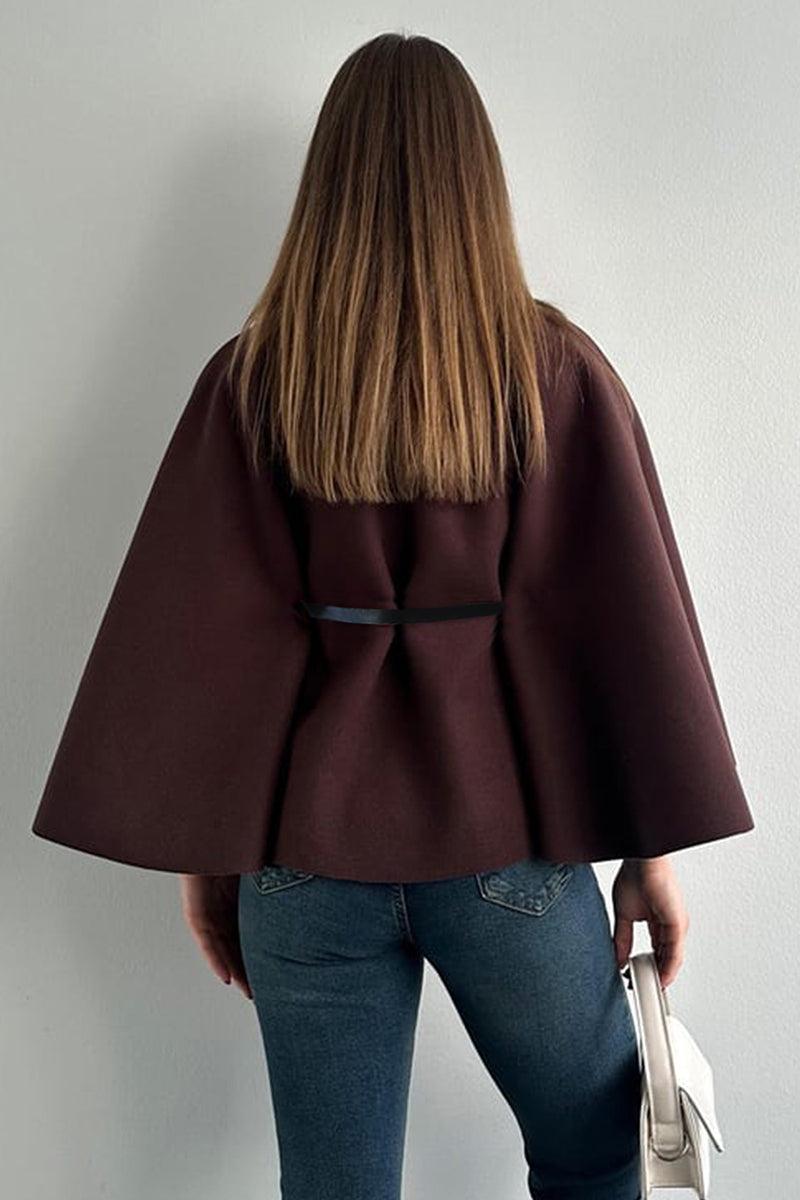 Elegant Belted Cape with Button Detail