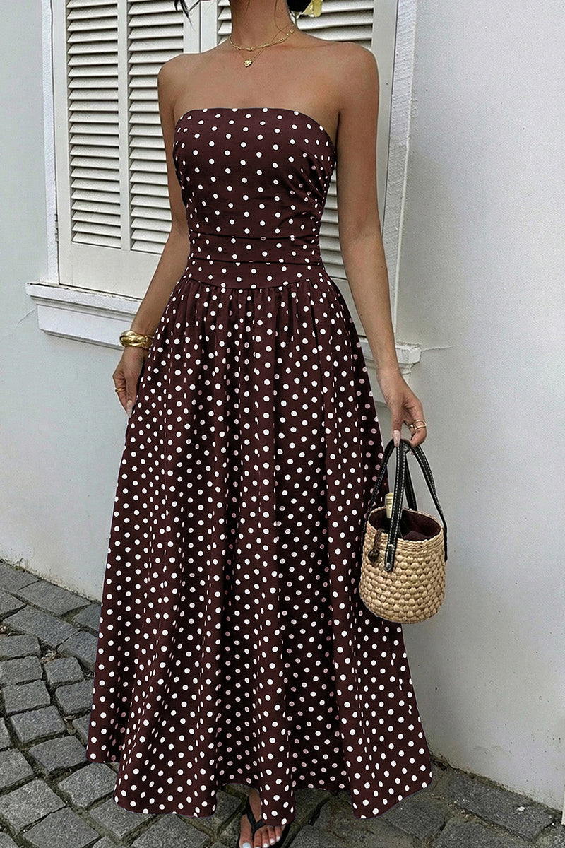 Polka Dot Strapless Maxi Dress