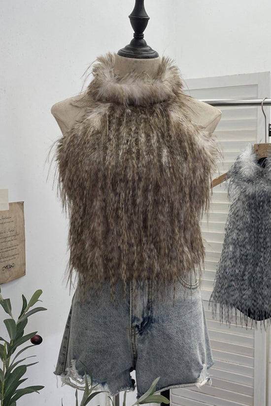 Faux Fur Sleeveless Halter Top