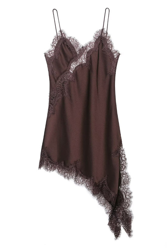 Asymmetrical Hem Lace Trim Slip Dress
