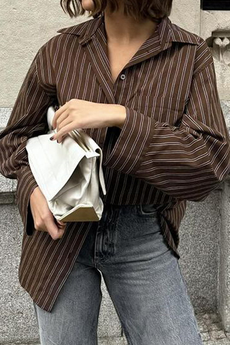 Striped Button-Up Long Sleeve Blouse