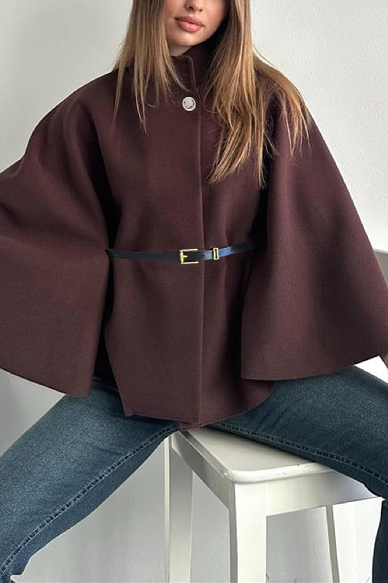 Elegant Belted Cape with Button Detail