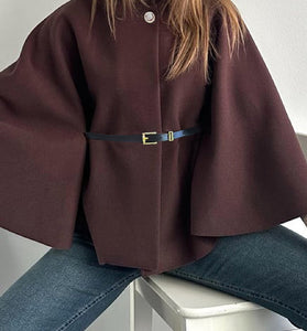 Elegant Belted Cape with Button Detail