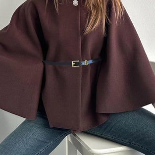 Elegant Belted Cape with Button Detail