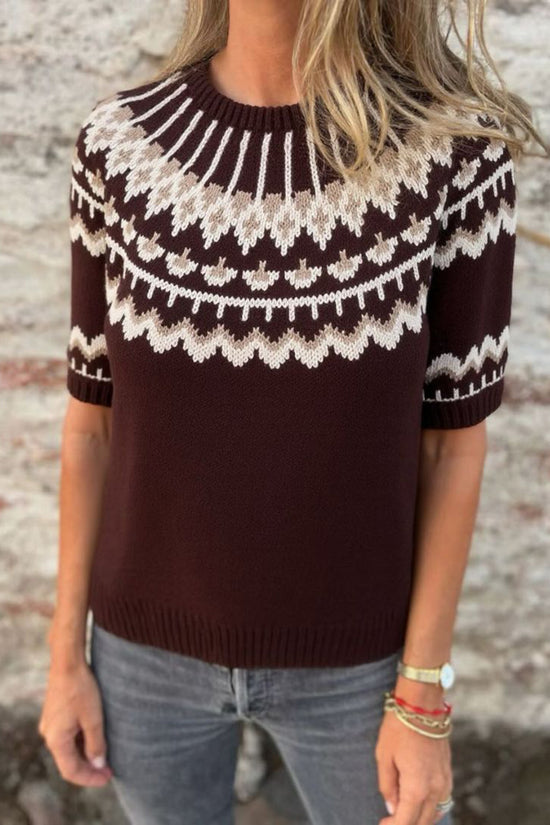Nordic Pattern Short Sleeve Sweater