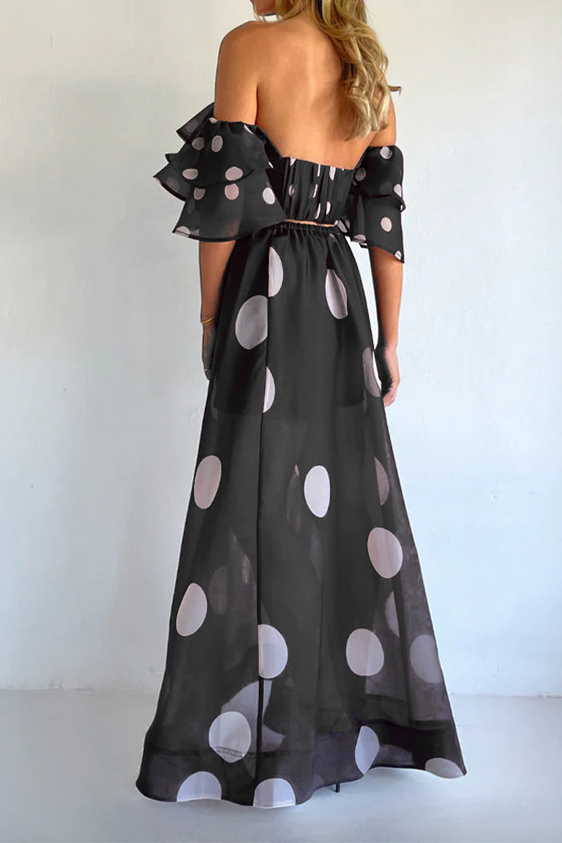 Polka Dot Off-Shoulder Skirt Set