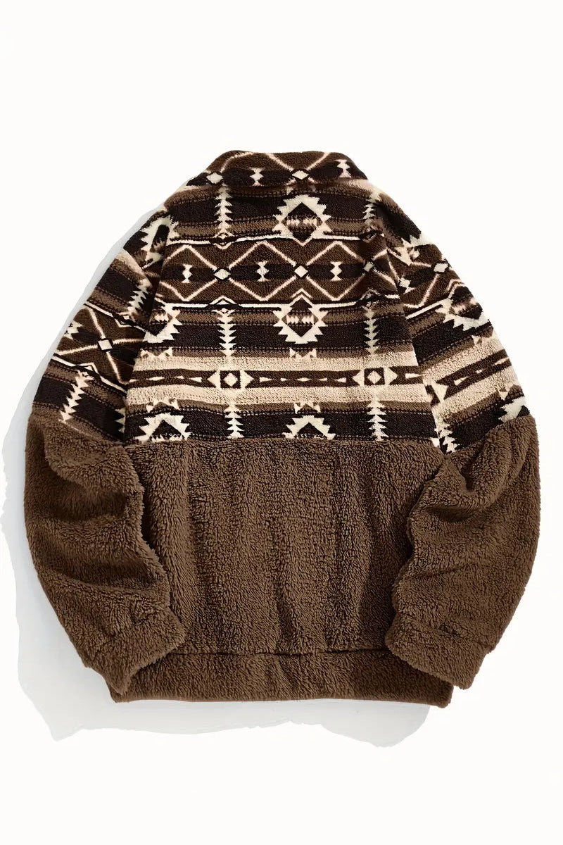 Patterned Half-Zip Casual Sweatshirt