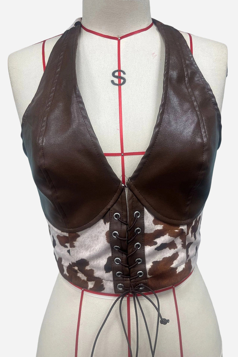 Tie Halter Corset Crop Top