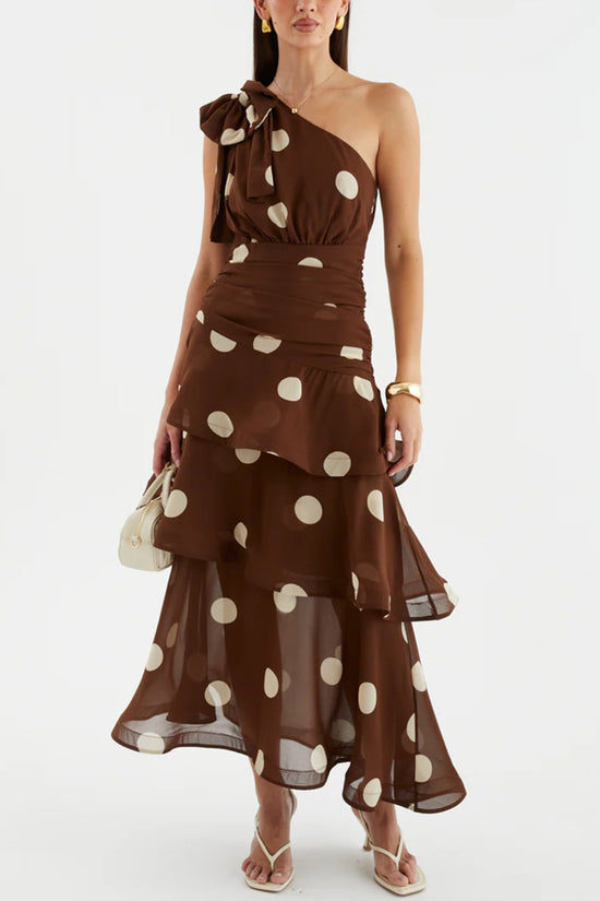 Polka Dot One-Shoulder Maxi Dress
