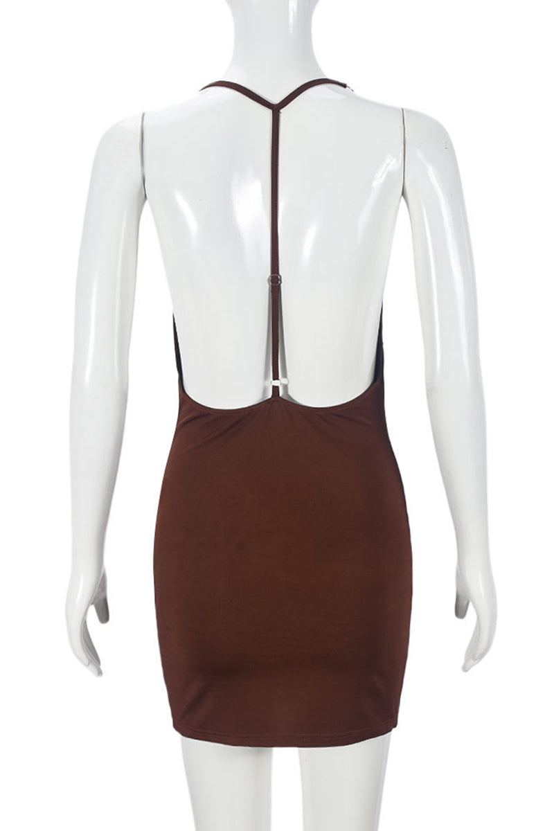 Deep V-Neck Sleeveless Bodycon Dress