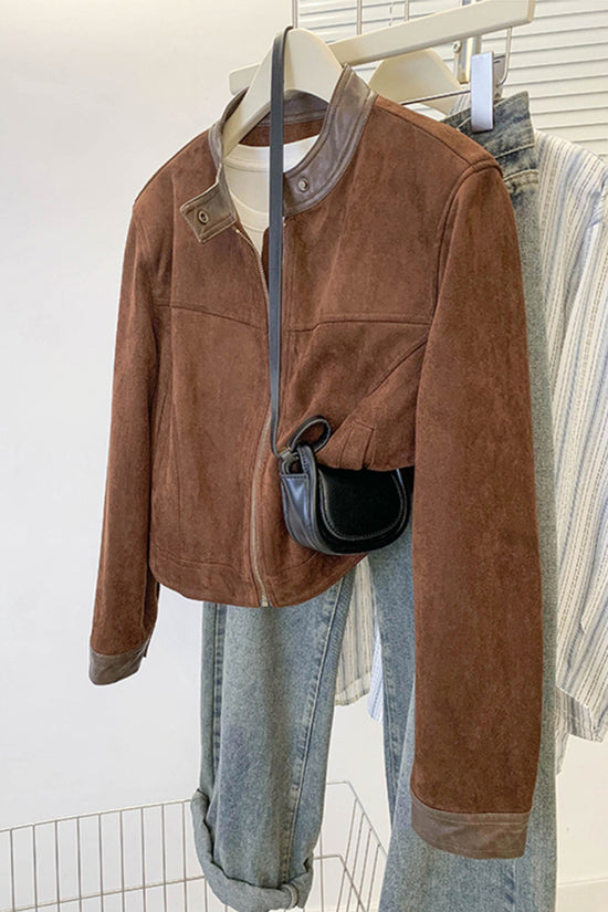 Classic Cropped Jacket with Contrasting Collar