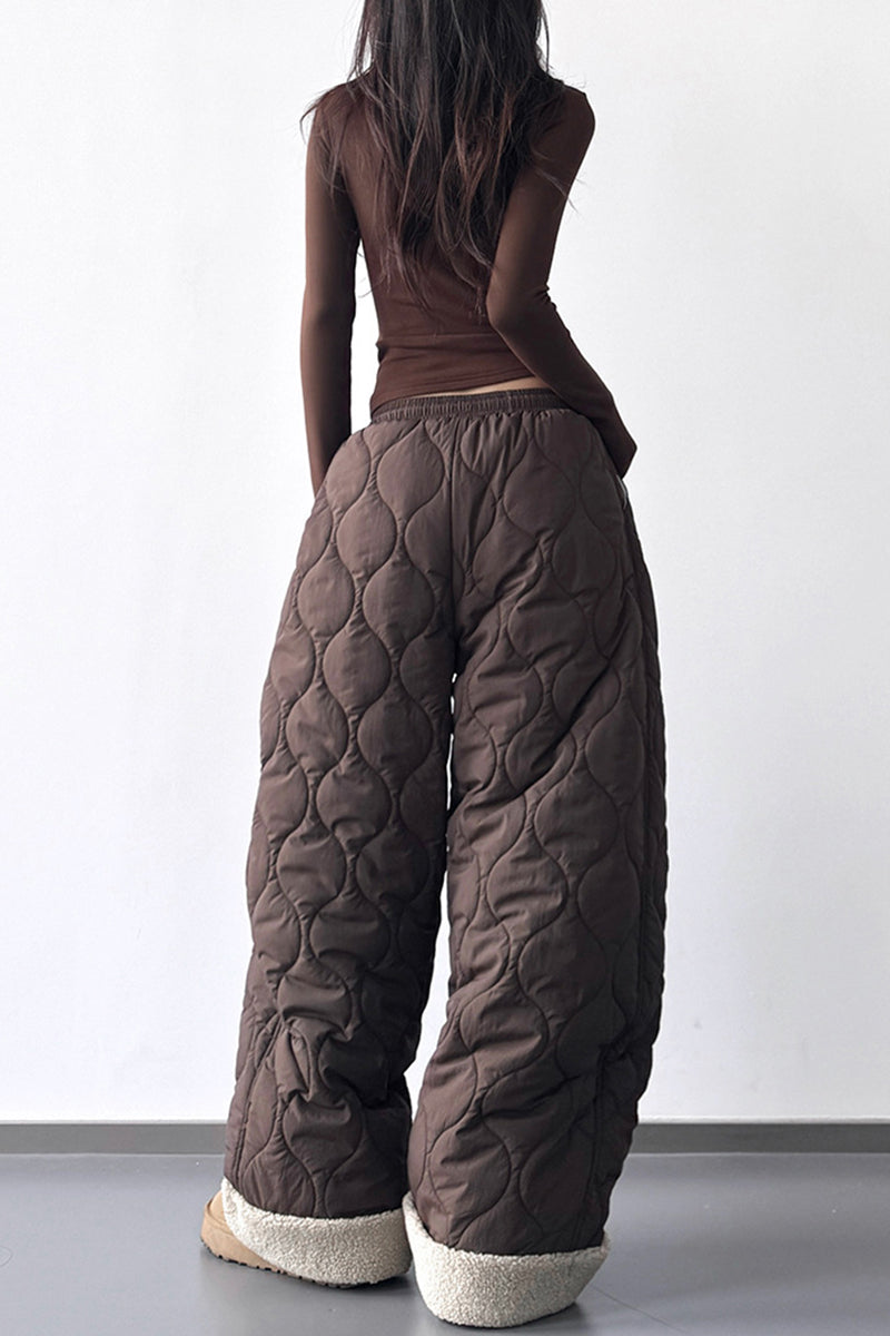 Quilted Wide-Leg Casual Pants