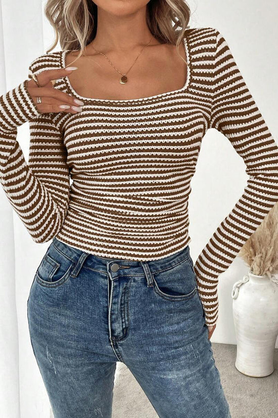 Square Neck Striped Long Sleeve Tee