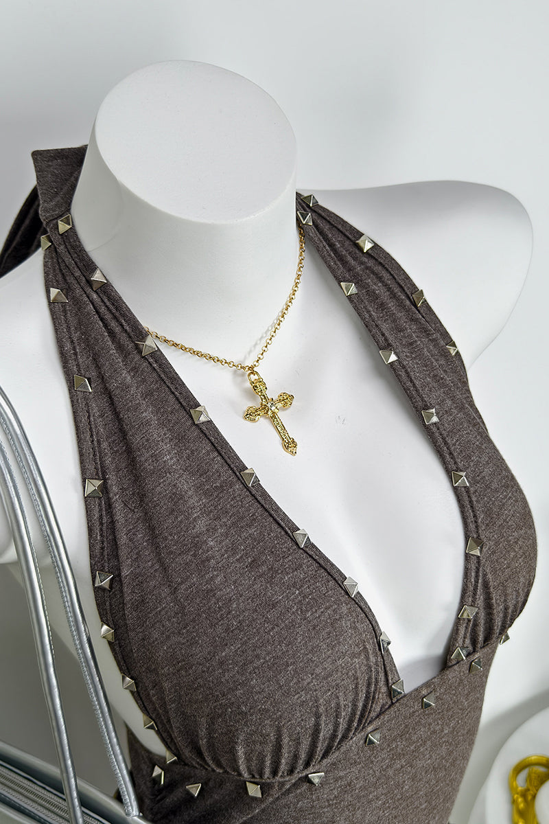 Studded Halter Layered Dress