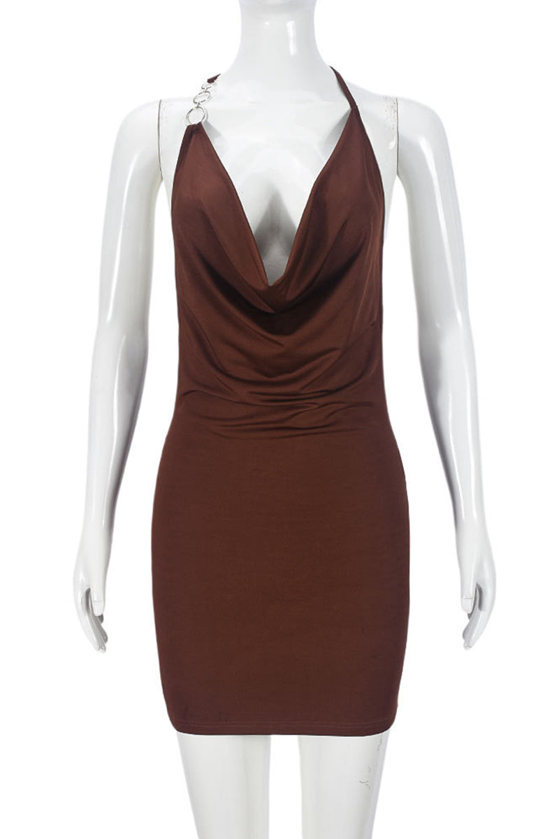 Deep V-Neck Sleeveless Bodycon Dress