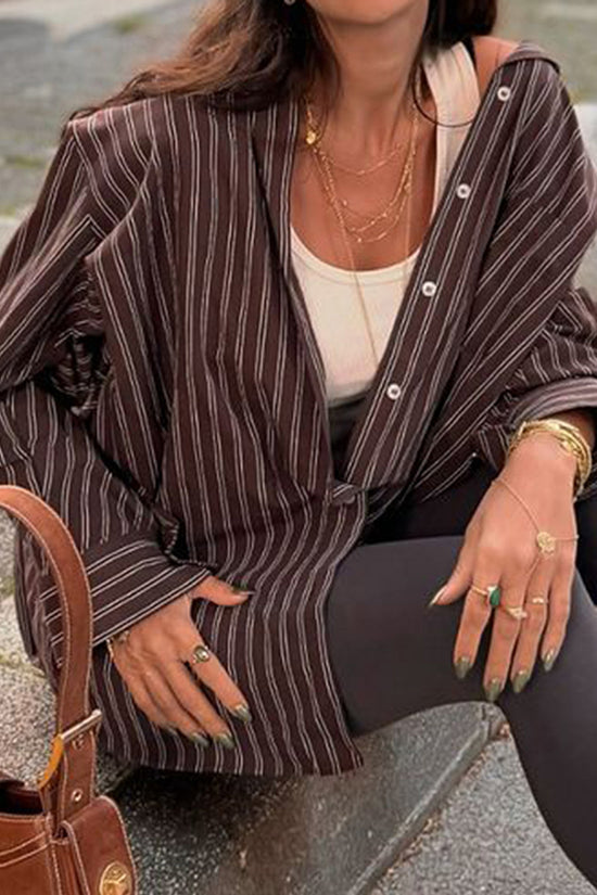 Striped Button-Up Long Sleeve Blouse