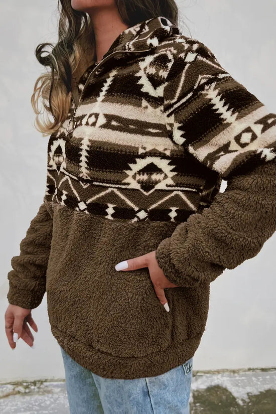 Patterned Half-Zip Casual Sweatshirt